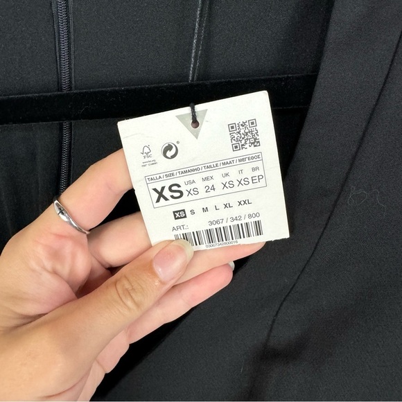 Zara Long Sleeve Plunge Sweetheart Neck Mini Dress Goth Minimalist - Picture 5 of 6